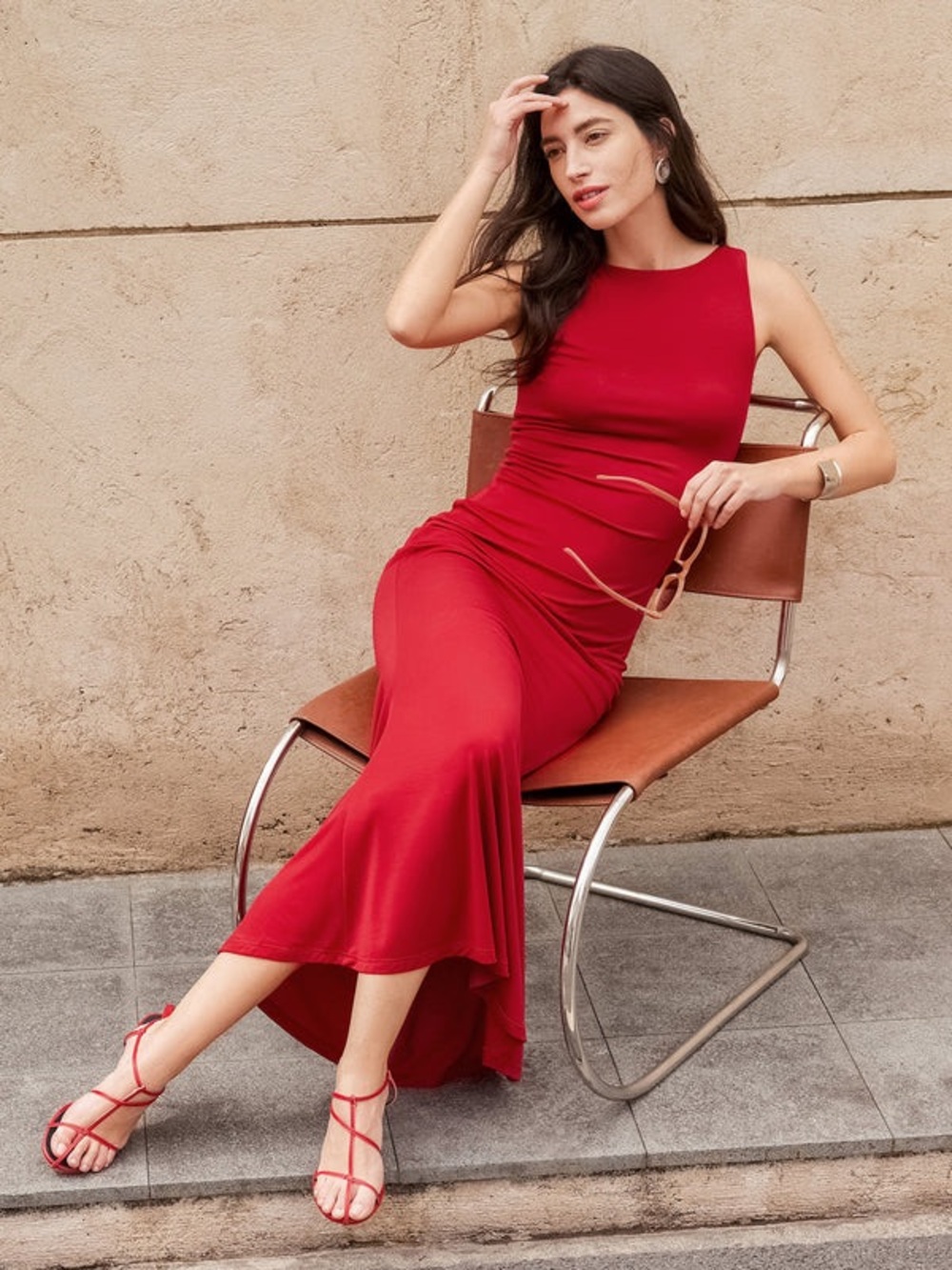 OGL Effortless Boatneck Mermaid Maxi Dress in Red size Medium. New with tag - Picture 11 of 11